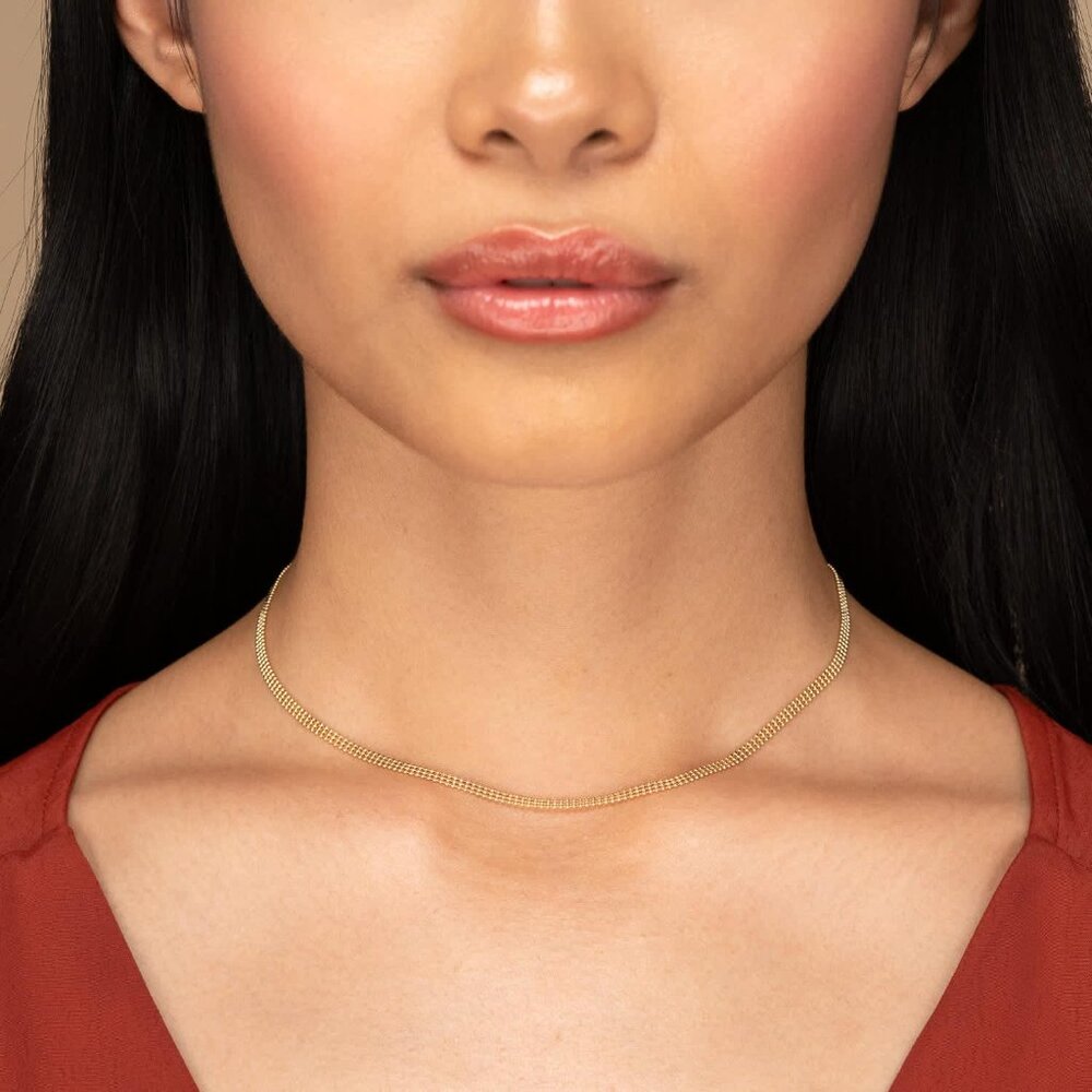 Mejuri 14k Yellow Gold Triple Beaded Chain Necklace with 14K Gold Chain Extender